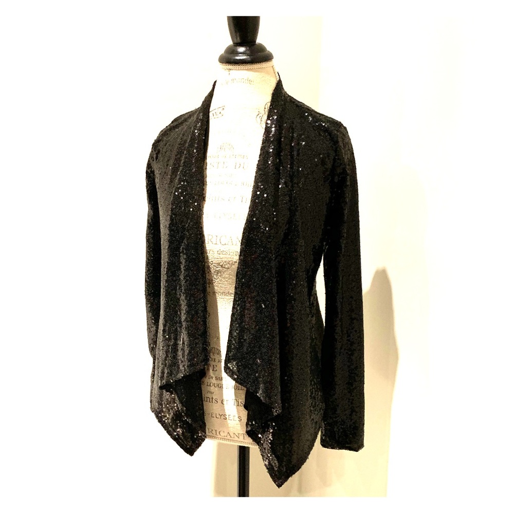 Buckle Black Sequin Draped Blazer Jacket